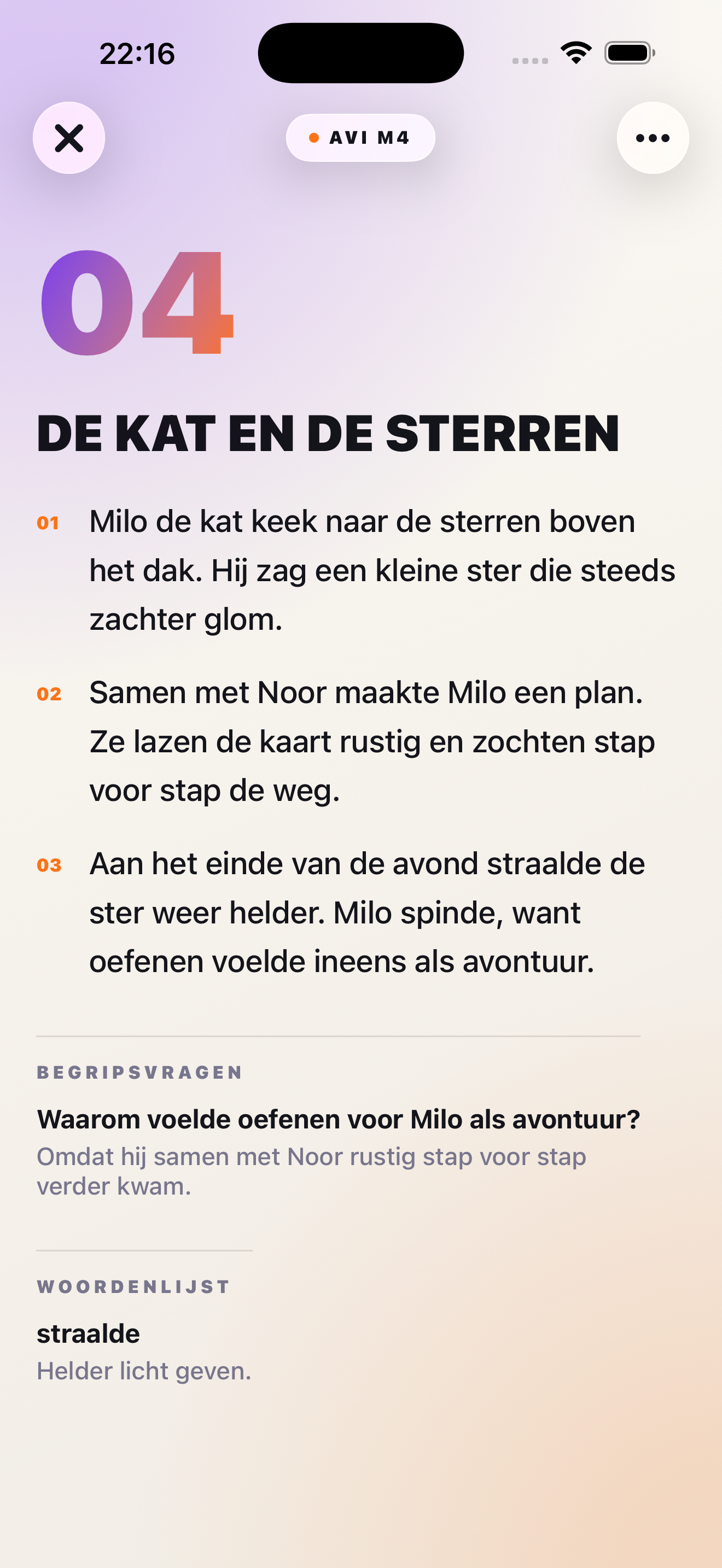 EVI screenshot van een gegenereerd verhaal op AVI-niveau